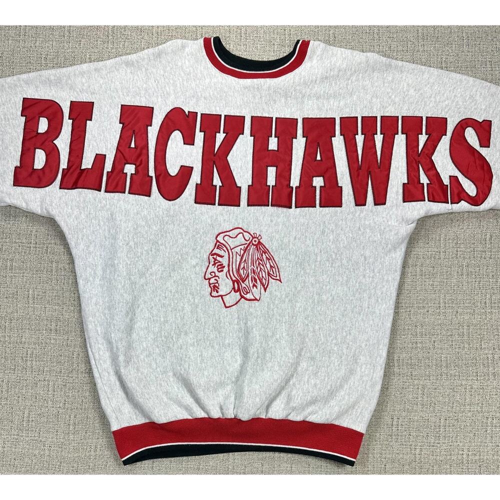 Vintage Chicago Blackhawks Sweatshirt Spell Out Mens Large Gray NHL Legends 90s